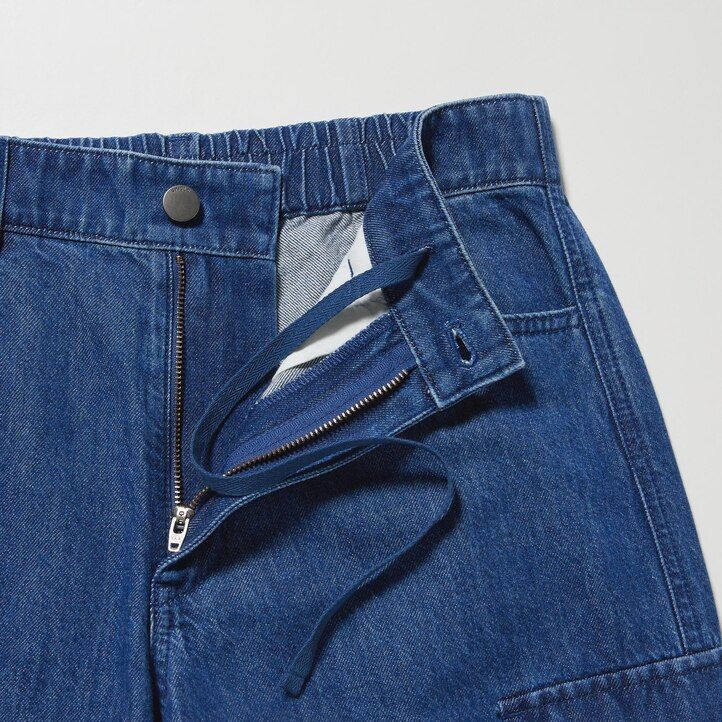 uniqlo denim wide straight legrgo damjeans blå
