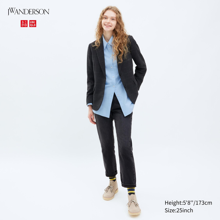 mörkgrå uniqlo slim fit raka jeans för kvinnor