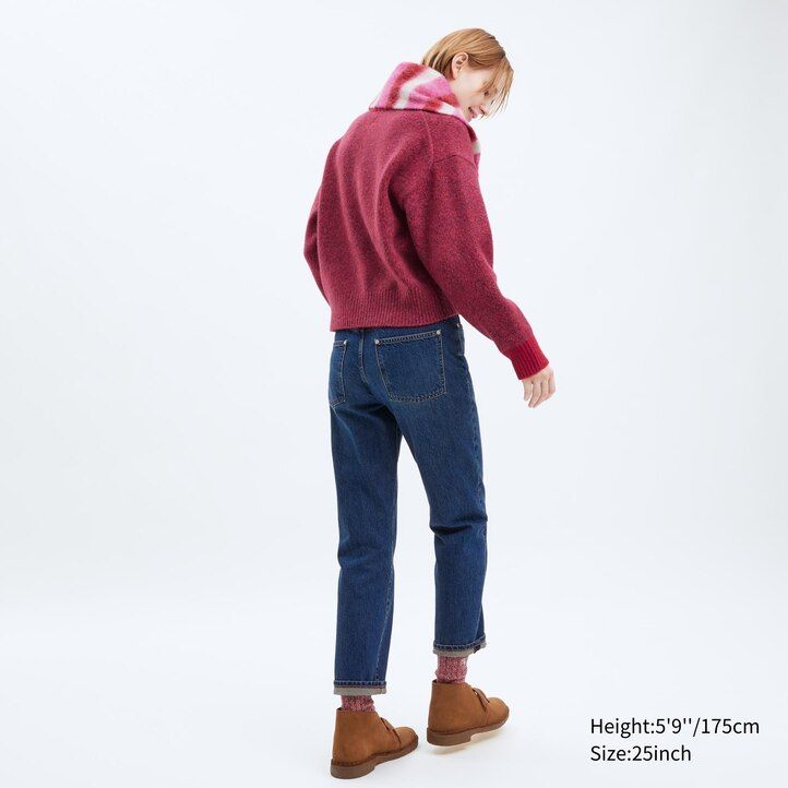 mörkgrå uniqlo slim fit raka jeans för kvinnor