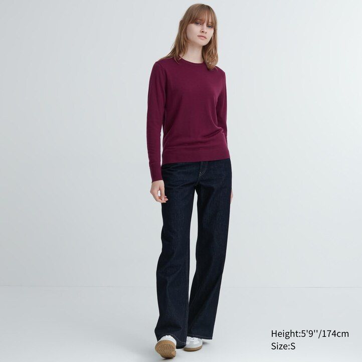 uniqlo 100 extra fin merinoullströja med rund hals blå för damer
