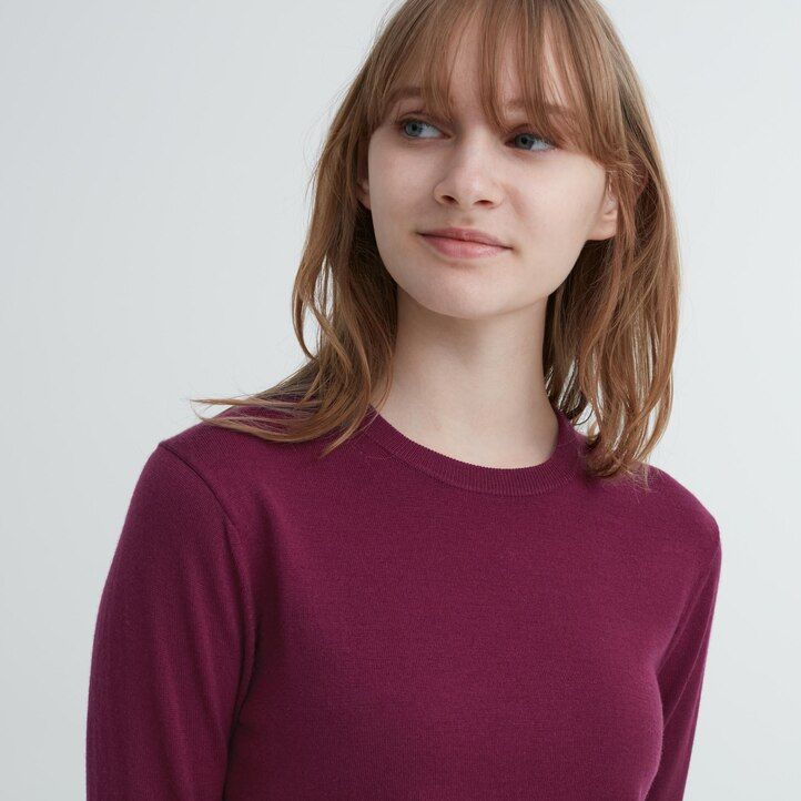 uniqlo 100 extra fin merinoullströja med rund hals blå för damer