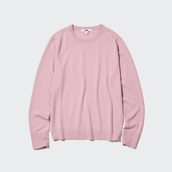 uniqlo 100 extra fin merinoullströja med rund hals blå för damer