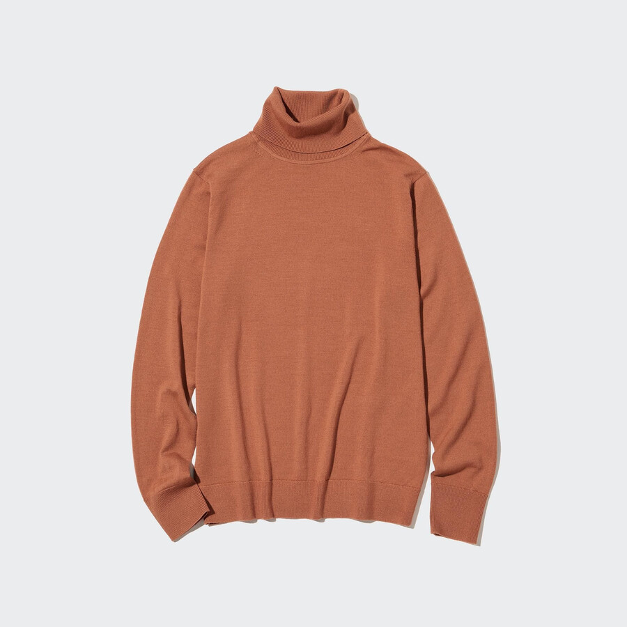 orange uniqlo 100 extra fin merinoullströja för kvinnor
