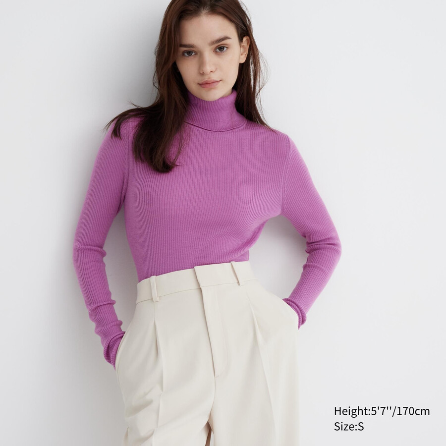 uniqlo 100 extra fin ribbad merinoullströja för damer lila