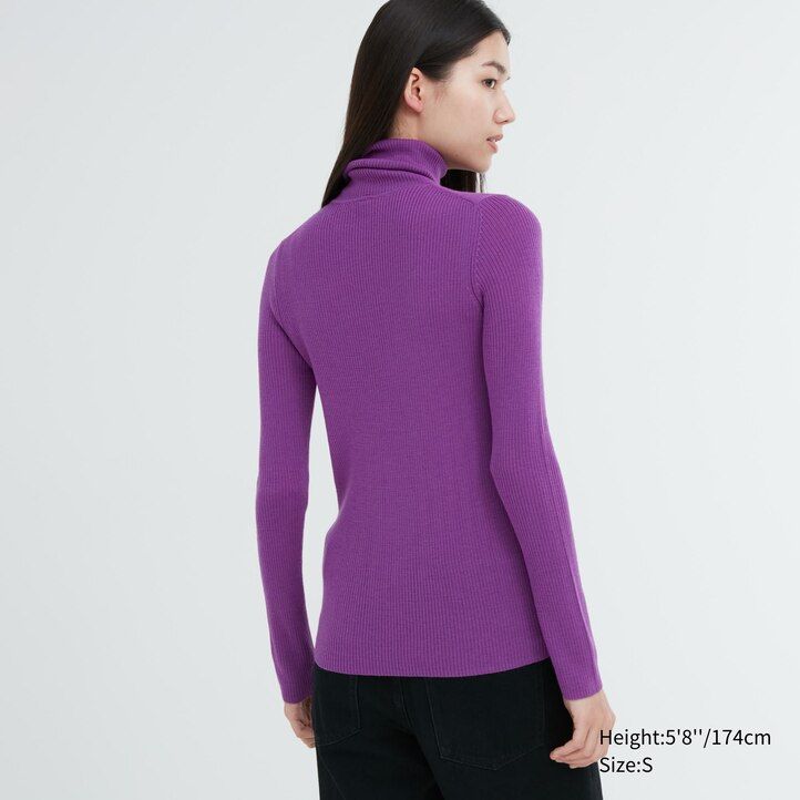 uniqlo 100 extra fin ribbad merinoullströja för damer lila