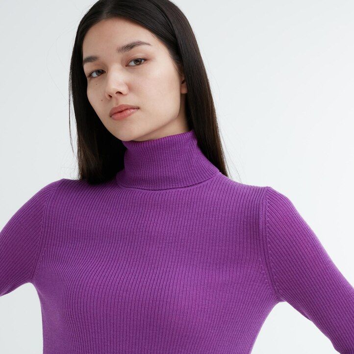uniqlo 100 extra fin ribbad merinoullströja för damer lila