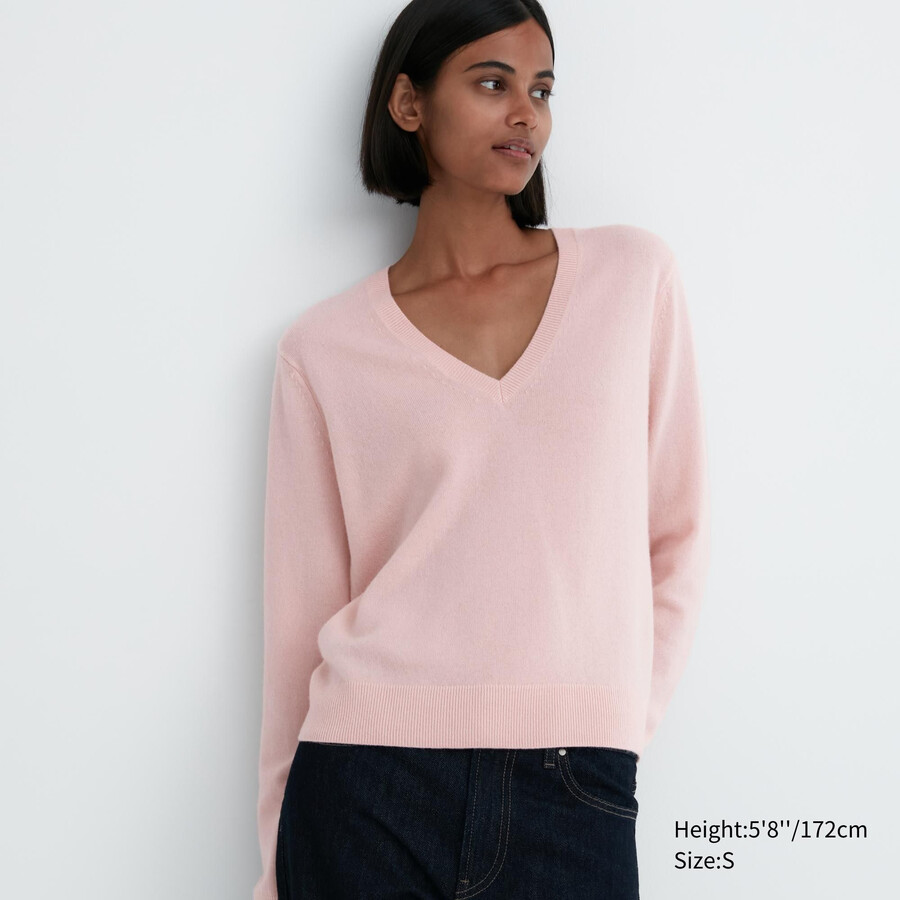 rosa uniqlo 100 shmere v-ringad damtröja