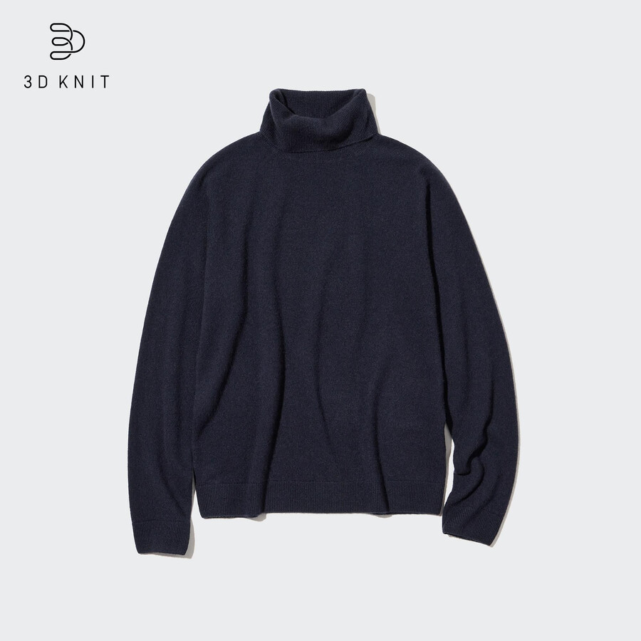 dam uniqlo 100pctshmere 3d stickad seamless tröja marinblå