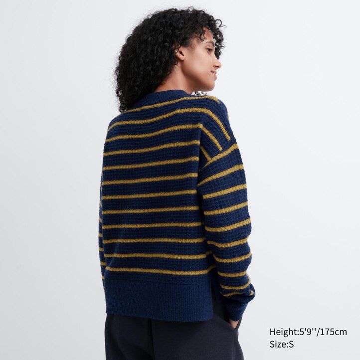 uniqlo randiga lammullströjor för kvinnor i marinblått