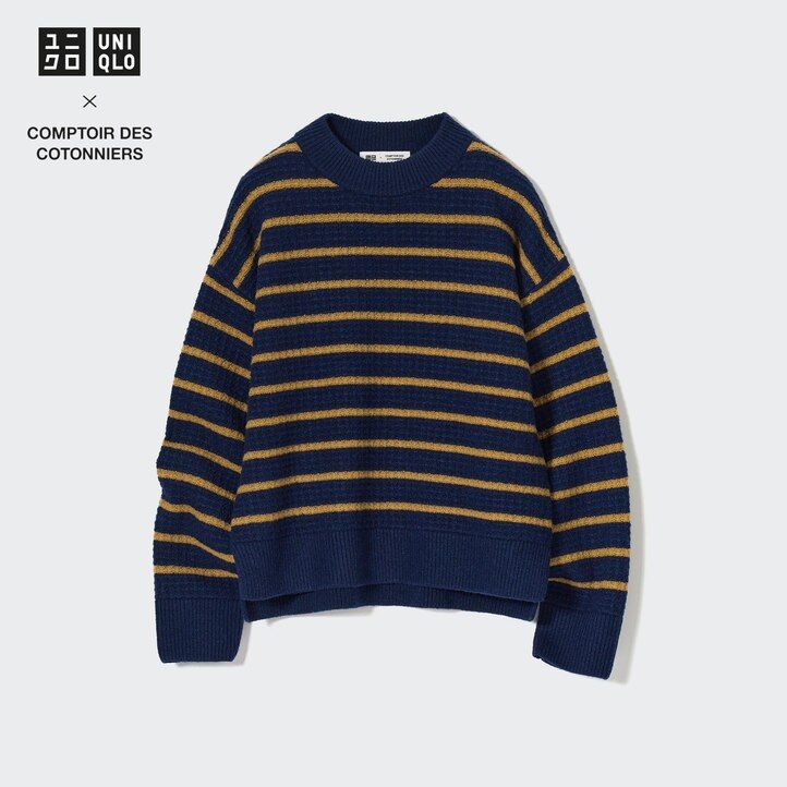 uniqlo randiga lammullströjor för kvinnor i marinblått