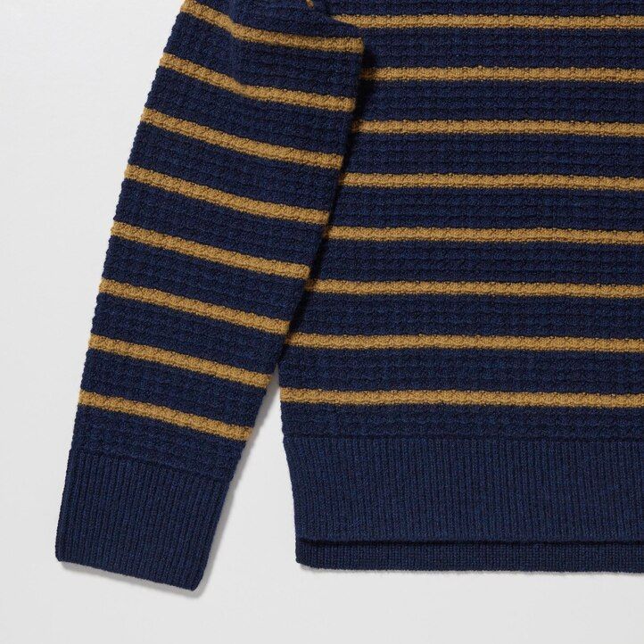 uniqlo randiga lammullströjor för kvinnor i marinblått