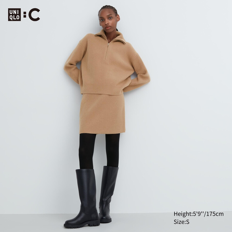 beige uniqlo premium lammullsministröjor för dam
