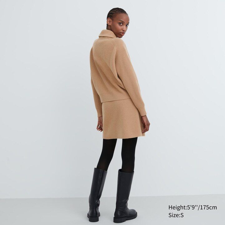 beige uniqlo premium lammullsministröjor för dam