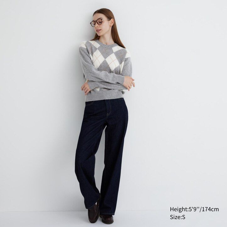 uniqlo premium lammullströjor med argyle-krage för kvinnor ljusgrå