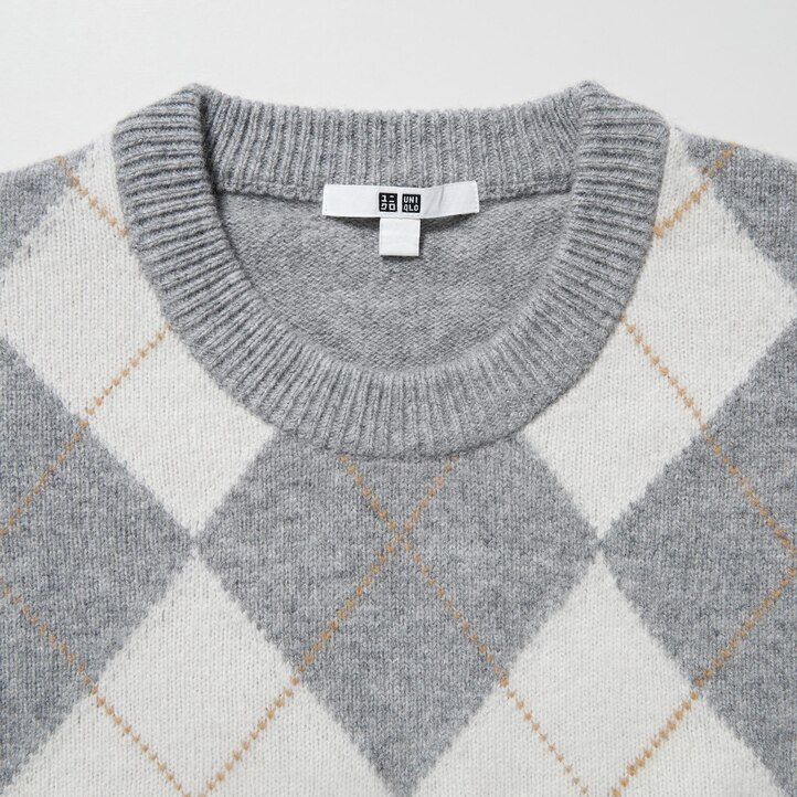 uniqlo premium lammullströjor med argyle-krage för kvinnor ljusgrå