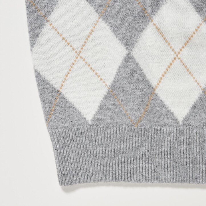 uniqlo premium lammullströjor med argyle-krage för kvinnor ljusgrå
