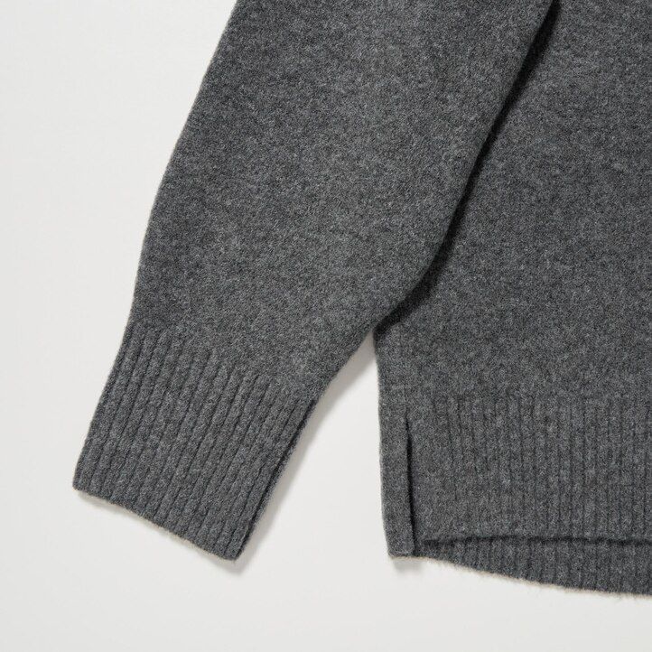 gröna uniqlo souffle garn tröjor med hög hals för damer