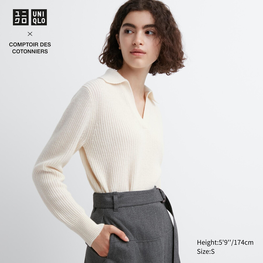 vita stickade uniqlo-tröjor i lammull för kvinnor