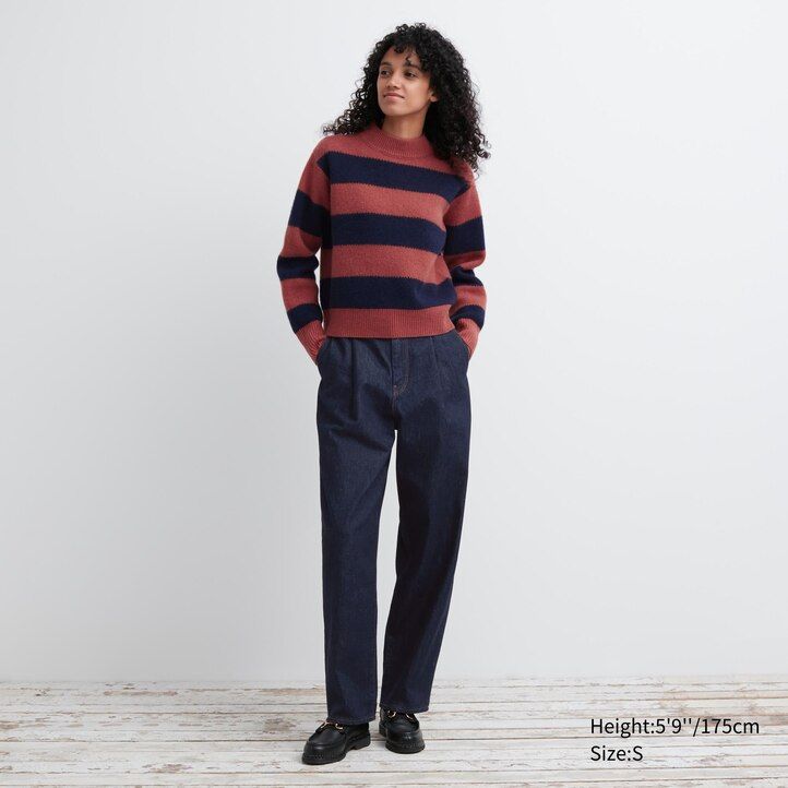 uniqlo randiga lammullströjor för dam grå