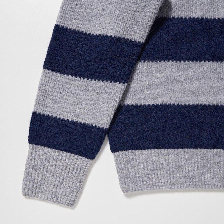 uniqlo randiga lammullströjor för dam grå