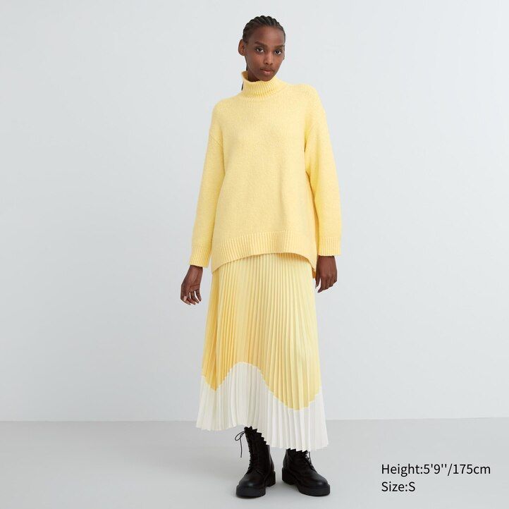 uniqlo mjukstickad tröja med hög hals ljusgrå för kvinnor