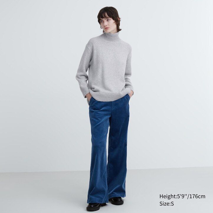 uniqlo mjukstickad tröja med hög hals ljusgrå för kvinnor