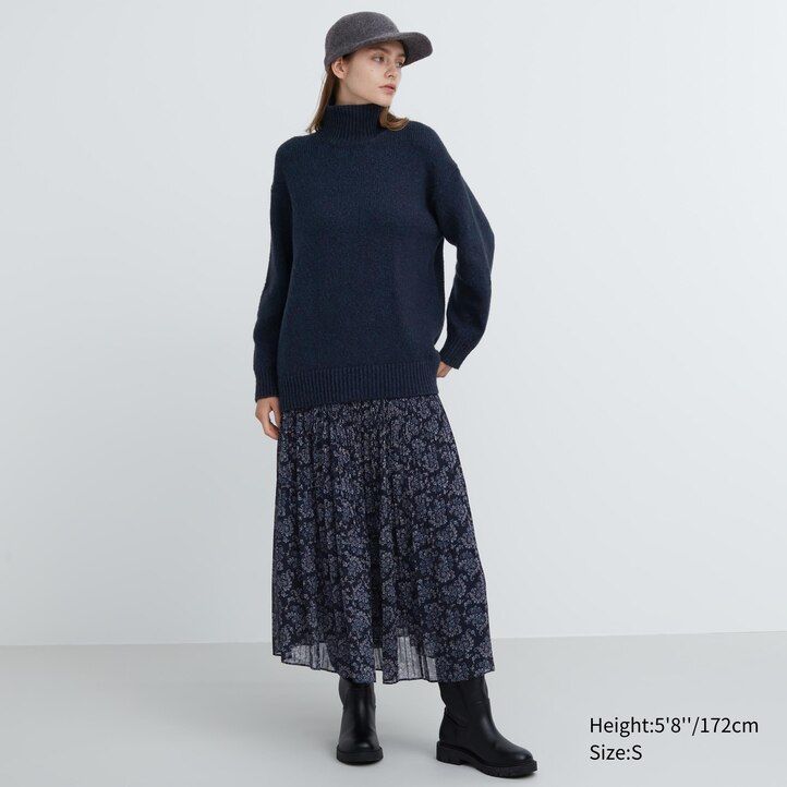 uniqlo mjukstickad tröja med hög hals ljusgrå för kvinnor
