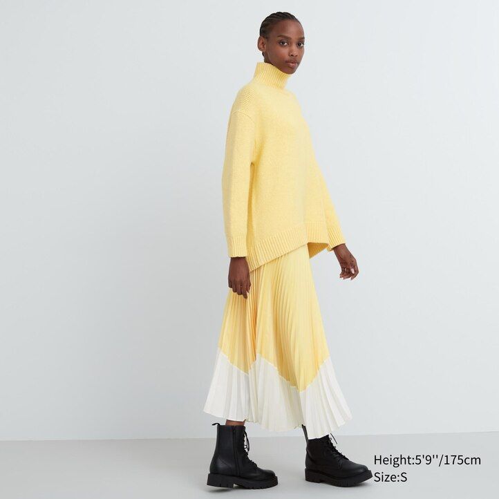 uniqlo mjukstickad tröja med hög hals ljusgrå för kvinnor