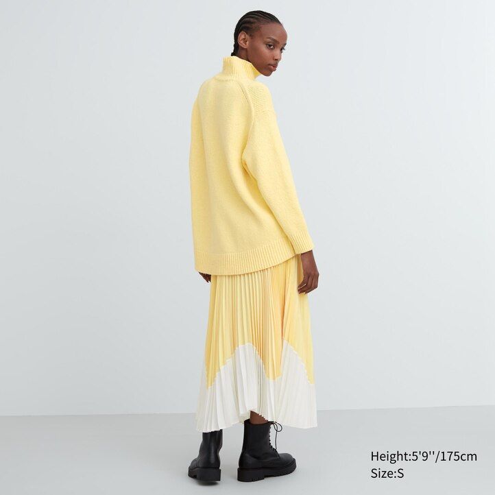 uniqlo mjukstickad tröja med hög hals ljusgrå för kvinnor