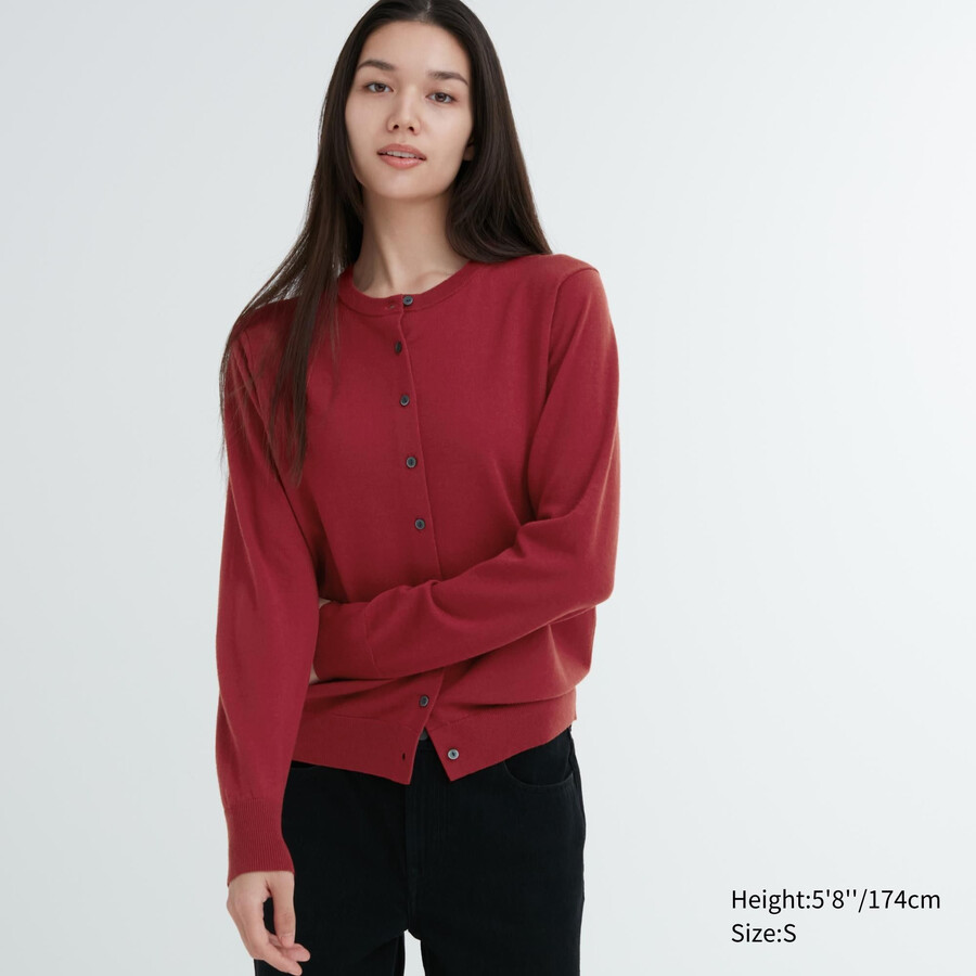 uniqlo 100 extra fin merinoullströja med rund hals röd för damer