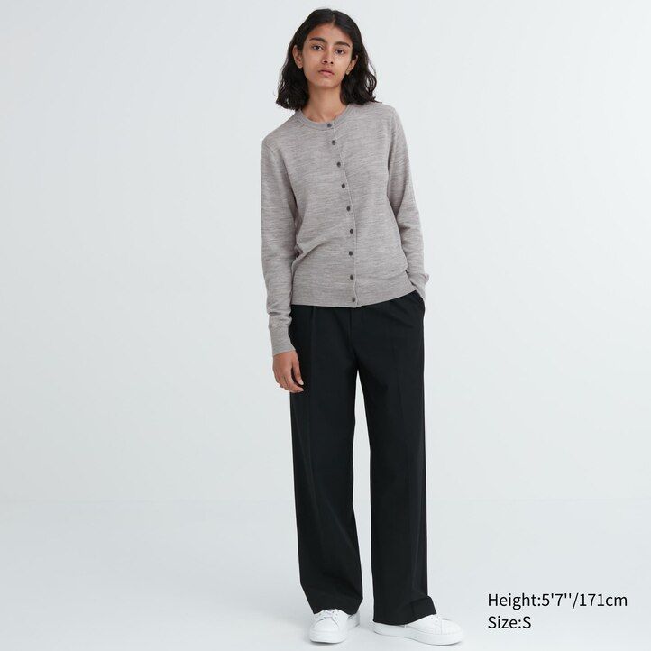 uniqlo 100 extra fin merinoullströja med rund hals röd för damer