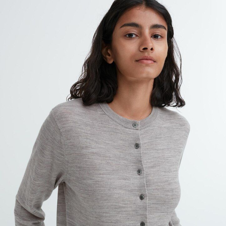 uniqlo 100 extra fin merinoullströja med rund hals röd för damer