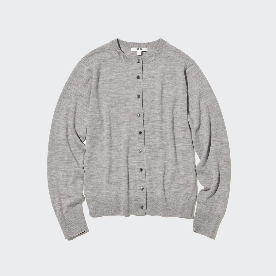 uniqlo 100 extra fin merinoullsringad damtröja i grå