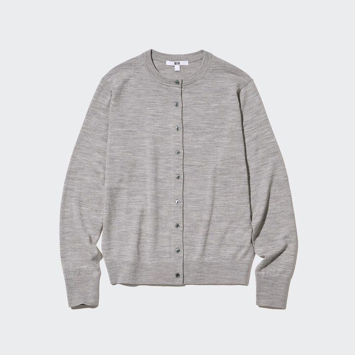 uniqlo 100 extra fin merinoullsringad damtröja i grå