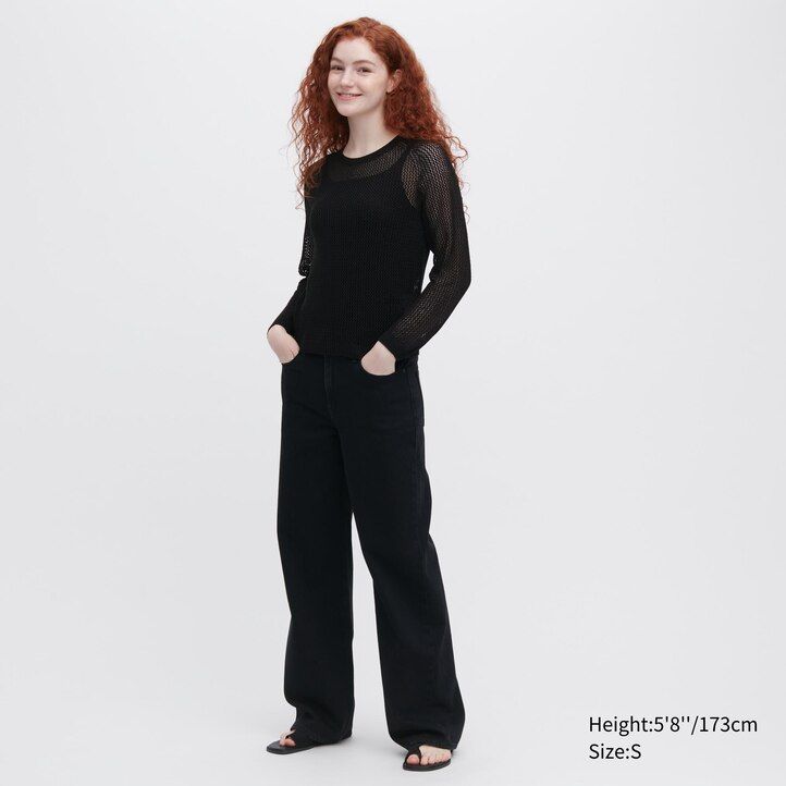 dam uniqlo 3d knit seamless mesh rundringad tröja vita