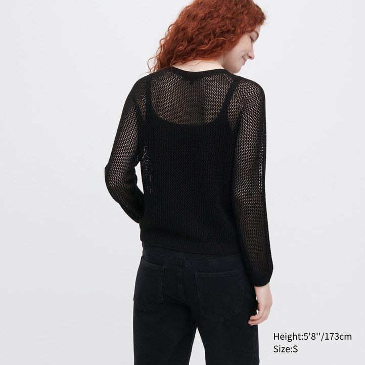 dam uniqlo 3d knit seamless mesh rundringad tröja vita