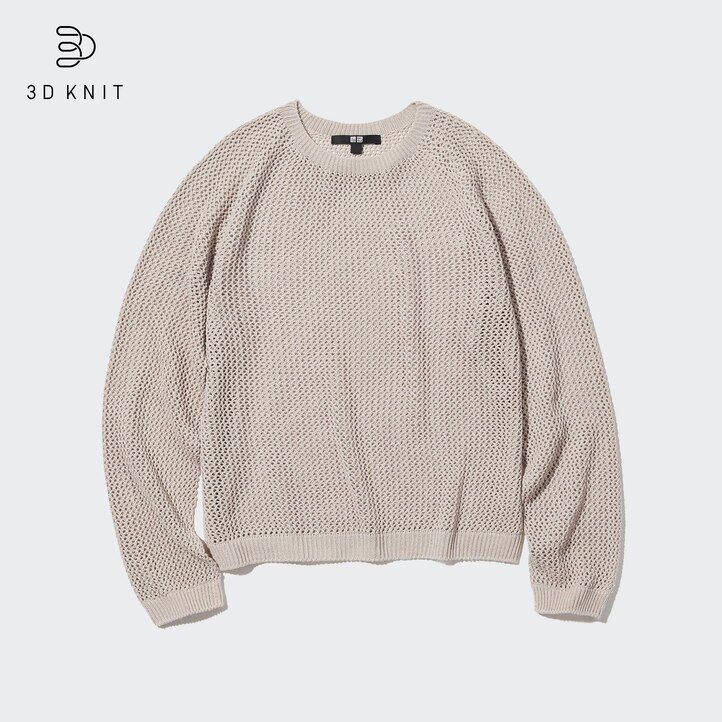 dam uniqlo 3d knit seamless mesh rundringad tröja vita