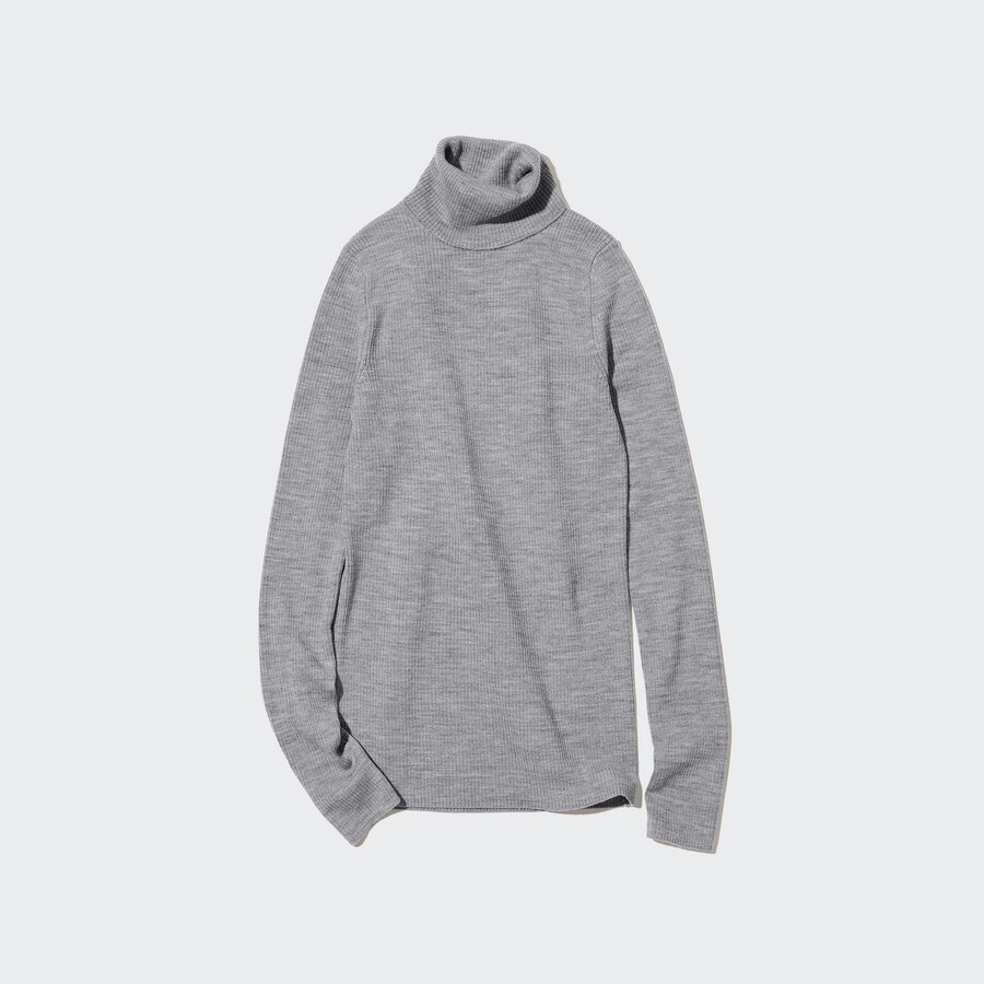 uniqlo 100 extra fin ribbad merinoullströja för kvinnor grå