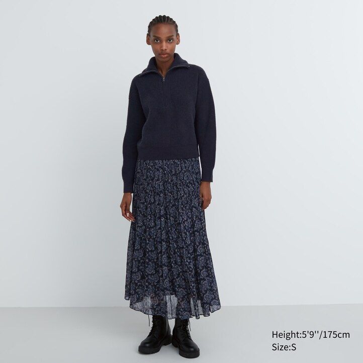 uniqlo premium lammullströjor med halv dragkedja för dam beige