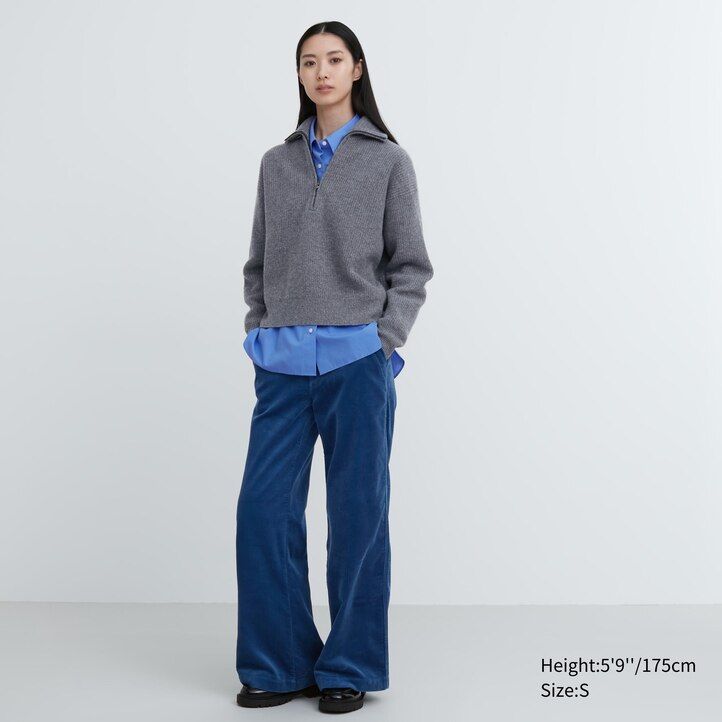 uniqlo premium lammullströjor med halv dragkedja för dam beige