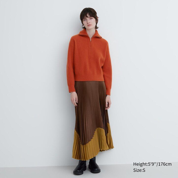 uniqlo premium lammullströjor med halv dragkedja för dam beige