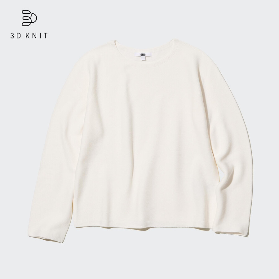 dam uniqlo 3d knit seamless cotton rundringad tröja vit