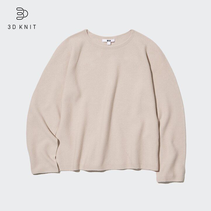 dam uniqlo 3d knit seamless cotton rundringad tröja vit