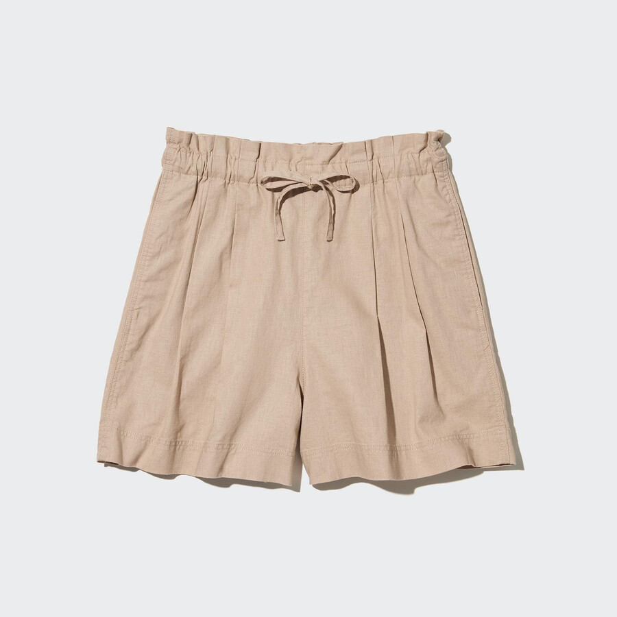 beige uniqlo linne-bomullsshorts för dam