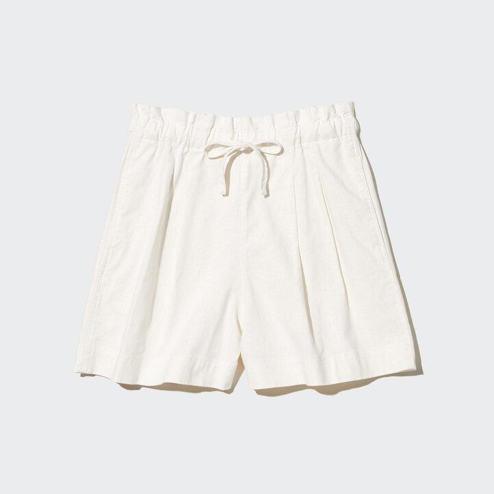 beige uniqlo linne-bomullsshorts för dam