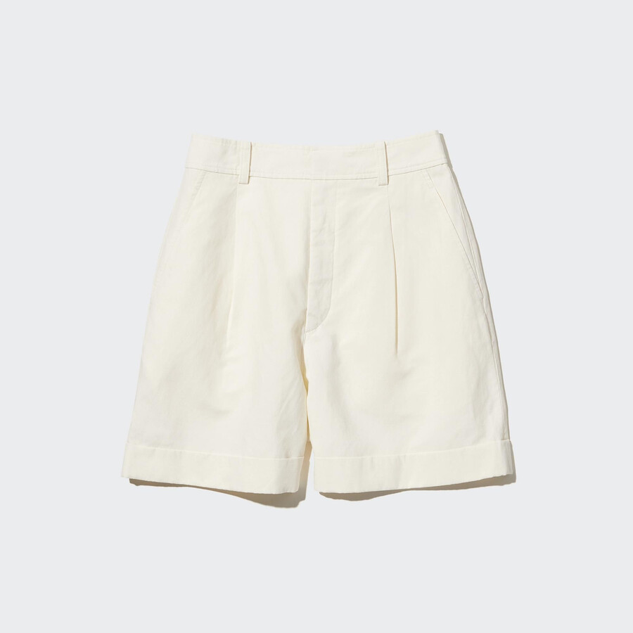uniqlo linneblandning hög midja damshorts vita