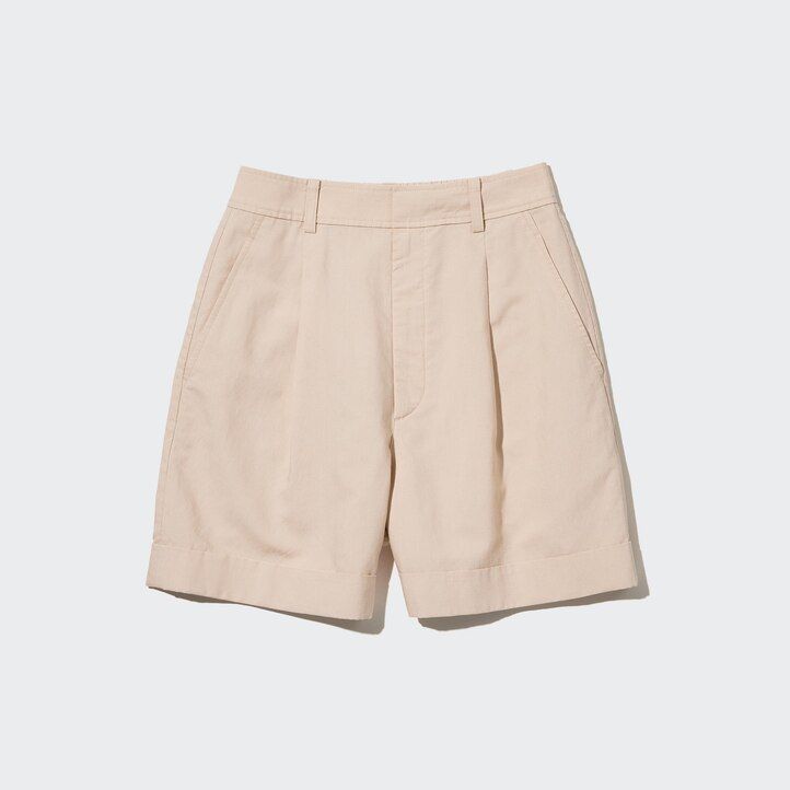 uniqlo linneblandning hög midja damshorts vita
