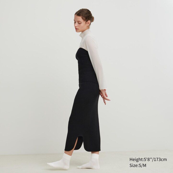 uniqlo 3d knit seamless souffle garn ribbade damkjolar beige