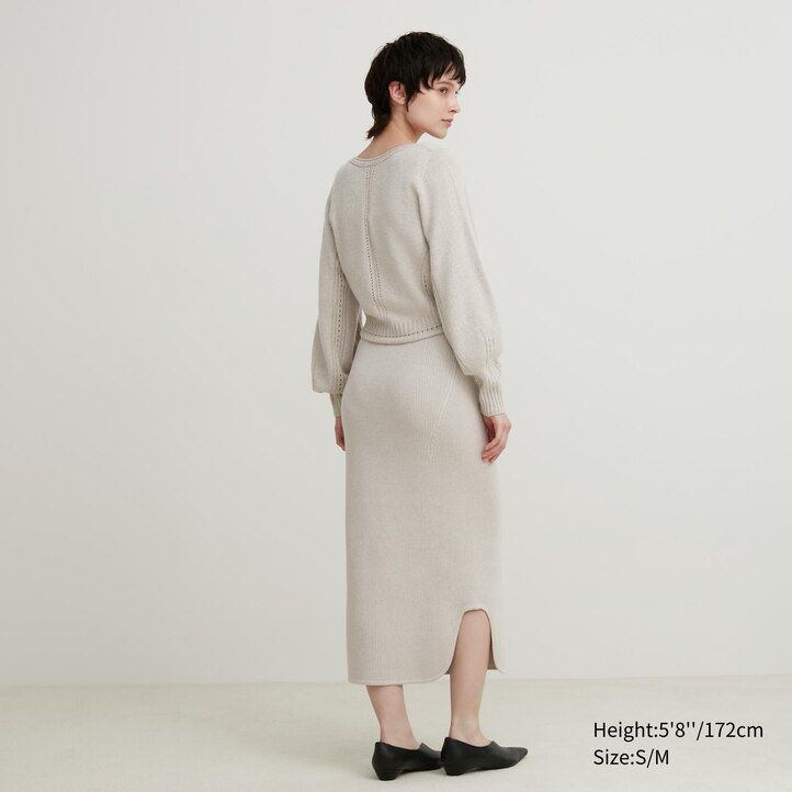 uniqlo 3d knit seamless souffle garn ribbade damkjolar beige
