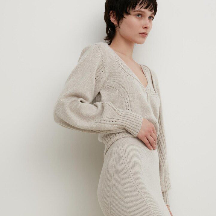 uniqlo 3d knit seamless souffle garn ribbade damkjolar beige